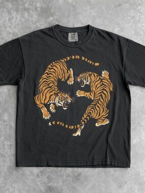 Japanese Tiger Fight Vintage Graphic Tee | Retro Streetwear Shirt